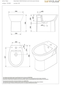 Sanindusa Bidet Easy compact gain de place céramique traditionnelle pose au sol avec trous pour abattant (non compris) blanc* Bidet