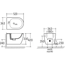 Otitec Bidet suspendu - 52 x 36,3 x 33 cm - Blanc -VELA