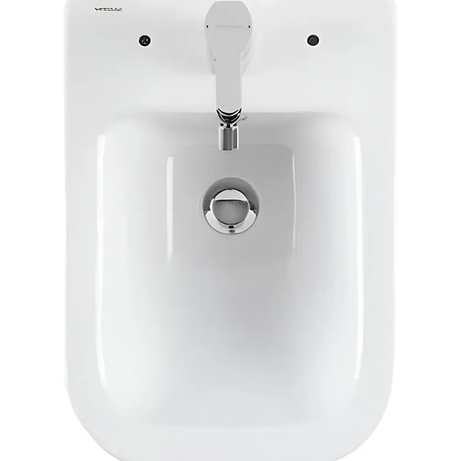 Sanindusa Bidet suspendu céramique traditionnelle Look avec trous pour abattant blanc (abattant, robinet et vidage non inclus)* Bidet