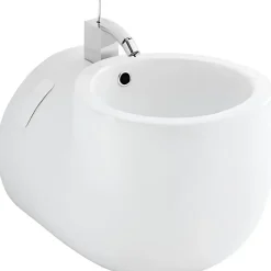 Sanindusa Bidet suspendu cylindrique contemporain céramique traditionnelle blanc (robinet non inclus)