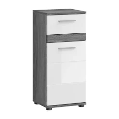 Xonox Blake - Meuble bas en mélaminé blanc et argenté (L/H/P : 35x79x31 cm)