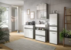 Xonox Blake - Meuble sous-lavabo en mélaminé blanc et argenté (L/H/P : 60x57x34 cm)