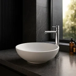 Ambra BOLÉA - Vasque ronde à poser 40 cm en solide surface - Design épuré et contemporain