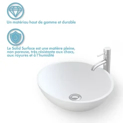 Ambra BOLÉA - Vasque ronde à poser 40 cm en solide surface - Design épuré et contemporain