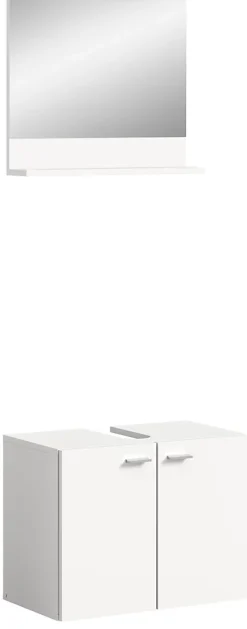 Xonox Boston - Ensemble de 2 meubles de salle de bains (L/H/P : 57x186x33 cm) en mélaminé blanc, vasque non incluse