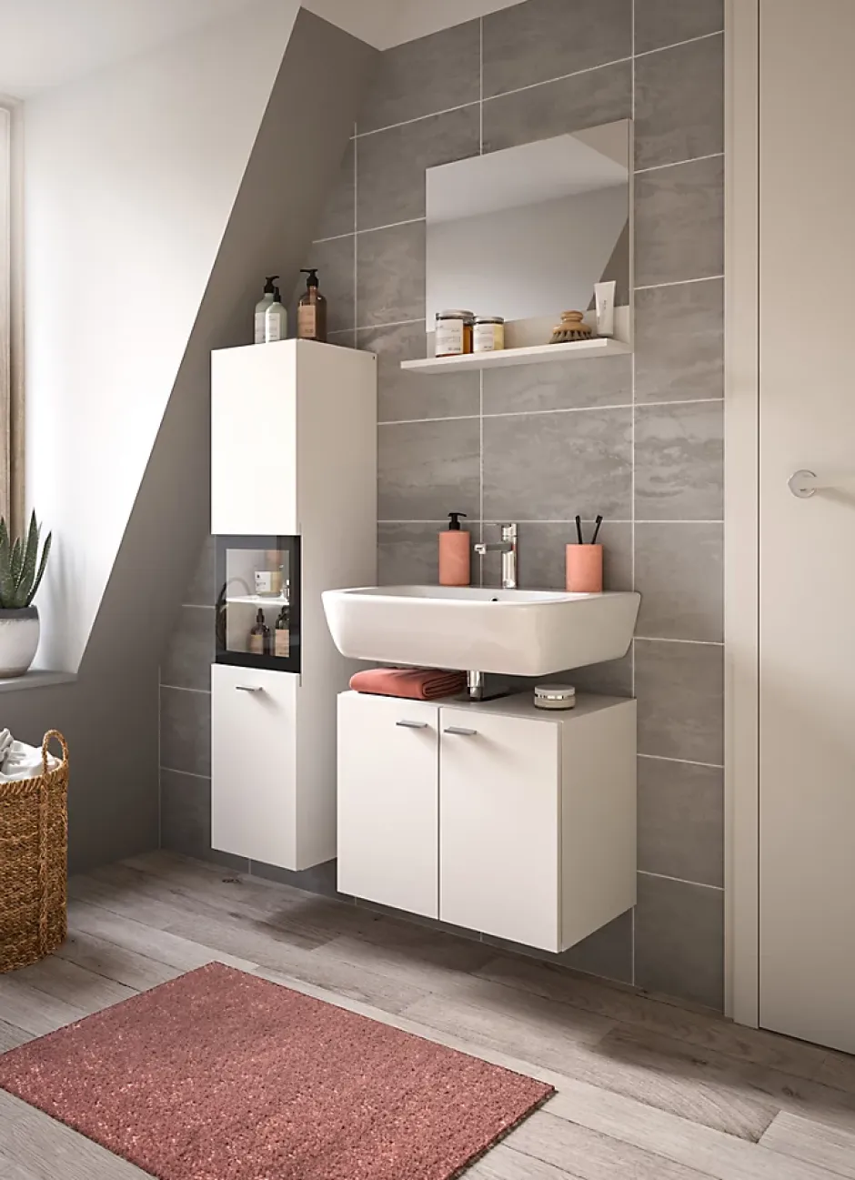 Xonox Boston - Ensemble de 3 meubles de salle de bains (L/H/P : 102x186x33 cm) en mélaminé blanc, vasque non incluse* Meuble Sous Lavabo