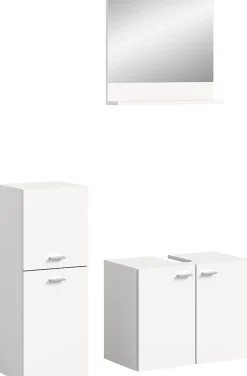 Xonox Boston - Ensemble de 3 meubles de salle de bains (L/H/P : 102x186x33 cm) en mélaminé blanc, vasque non incluse