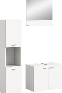 Xonox Boston - Ensemble de 3 meubles de salle de bains (L/H/P : 102x186x33 cm) en mélaminé blanc, vasque non incluse