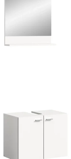 Xonox Boston - Meuble sous lavabo et miroir (L/H/P : 57x44x33 cm) en mélaminé blanc, vasque non incluse