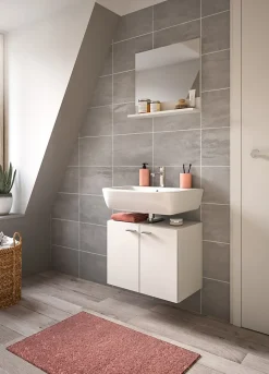 Xonox Boston - Meuble sous lavabo et miroir (L/H/P : 57x44x33 cm) en mélaminé blanc, vasque non incluse