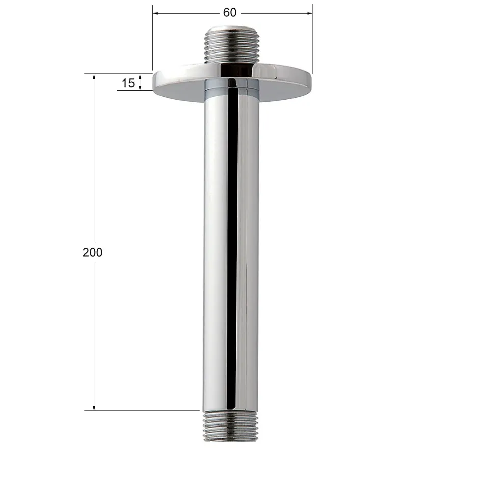 Kibath Bras de douche rond de 20 cm, montage au plafond, finition chromée, en laiton