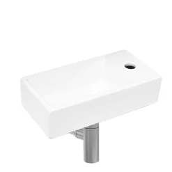 Swiss Aqua Technologies Brevis Lave-mains suspendu avec trou pour robinetterie à droite, 40,5x20,5x10,5cm + Siphon (SATBRE4020SR-SET2)