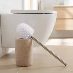 GoodHome Brosse WC et support Jubba en polyrésine et acier inoxydable coloris beige* Accessoire Wc