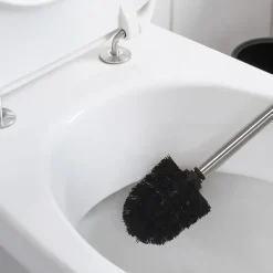 MSV Brosse WC manche acier inoxydable brosse noire H.32 cm