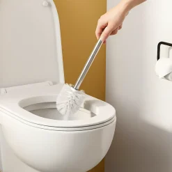 Brosse WC manche acier inoxydable brosse en polypropylène blanche Ø7,5 x H.33 cm* Accessoire Wc