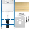 Rea Bâti Support Wc Avec Plaque De Commande Type T Brush Gold* Wc Suspendu