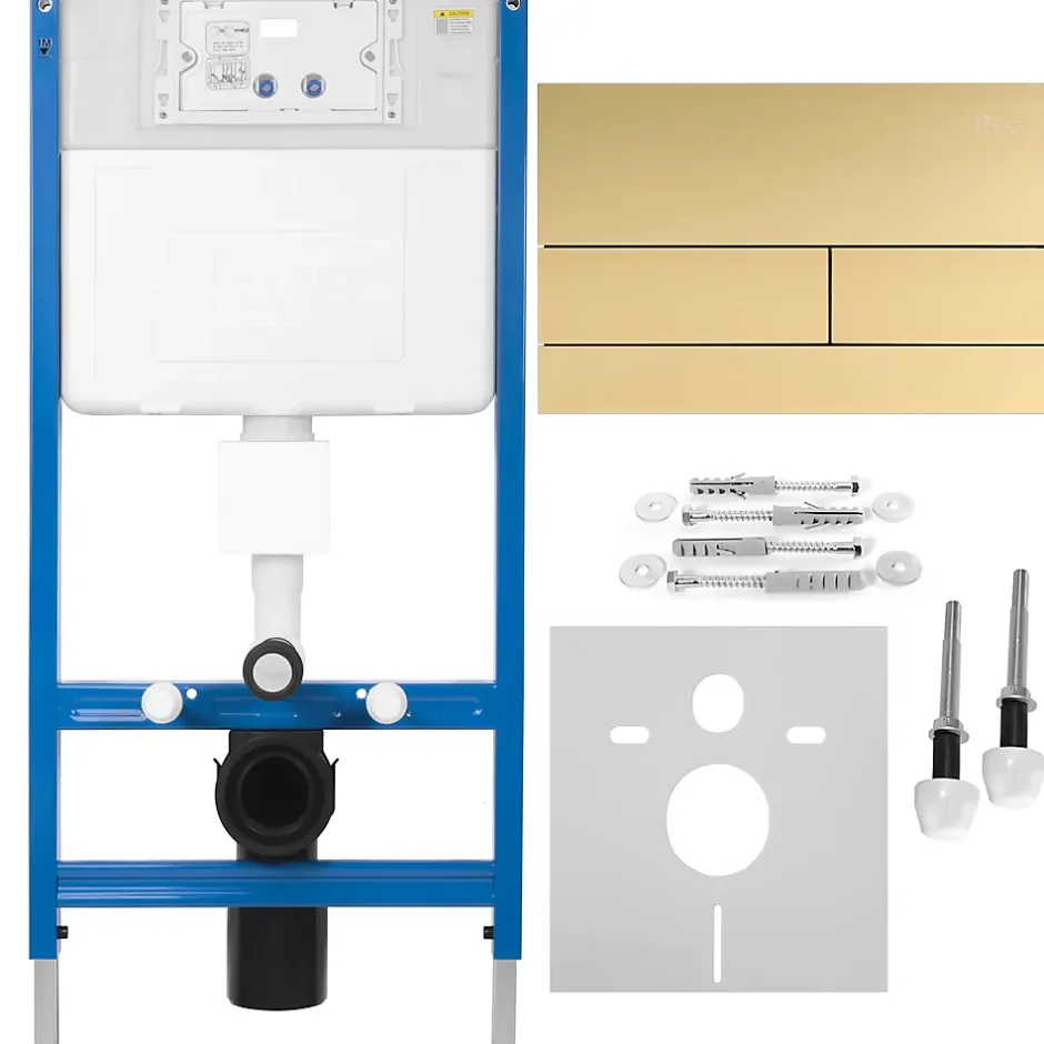 Rea Bâti Support Wc Avec Plaque De Commande Type T Brush Gold* Wc Suspendu
