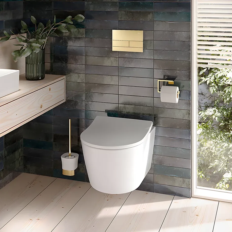 Rea Bâti Support Wc Avec Plaque De Commande Type T Brush Gold* Wc Suspendu
