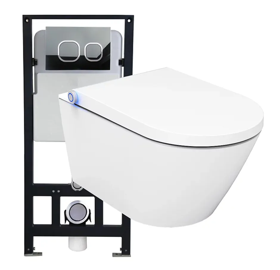Bernstein Bâti-support Toilettes Japonais céramique, WC lavant japonais pack complet - 38,4x59,3x38cm - Basic 1102 Modèle verre blanc* Wc Japonais