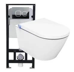 Bernstein Bâti-support Toilettes Japonais céramique, WC lavant japonais pack complet - 38,4x59,3x38cm - Basic 1102 Modèle 4111 blanc mat