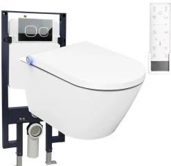 Bernstein Bâti-support Toilettes Japonais céramique, WC lavant japonais + télécommande - 38,4x59,3x38cm - PRO+ 1102 - Plaque 4111 satin
