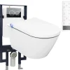 Bernstein Bâti-support Toilettes Japonais céramique, WC lavant japonais + télécommande - 38,4x59,3x38cm - PRO+ 1102 - Plaque 4111 blanc mat