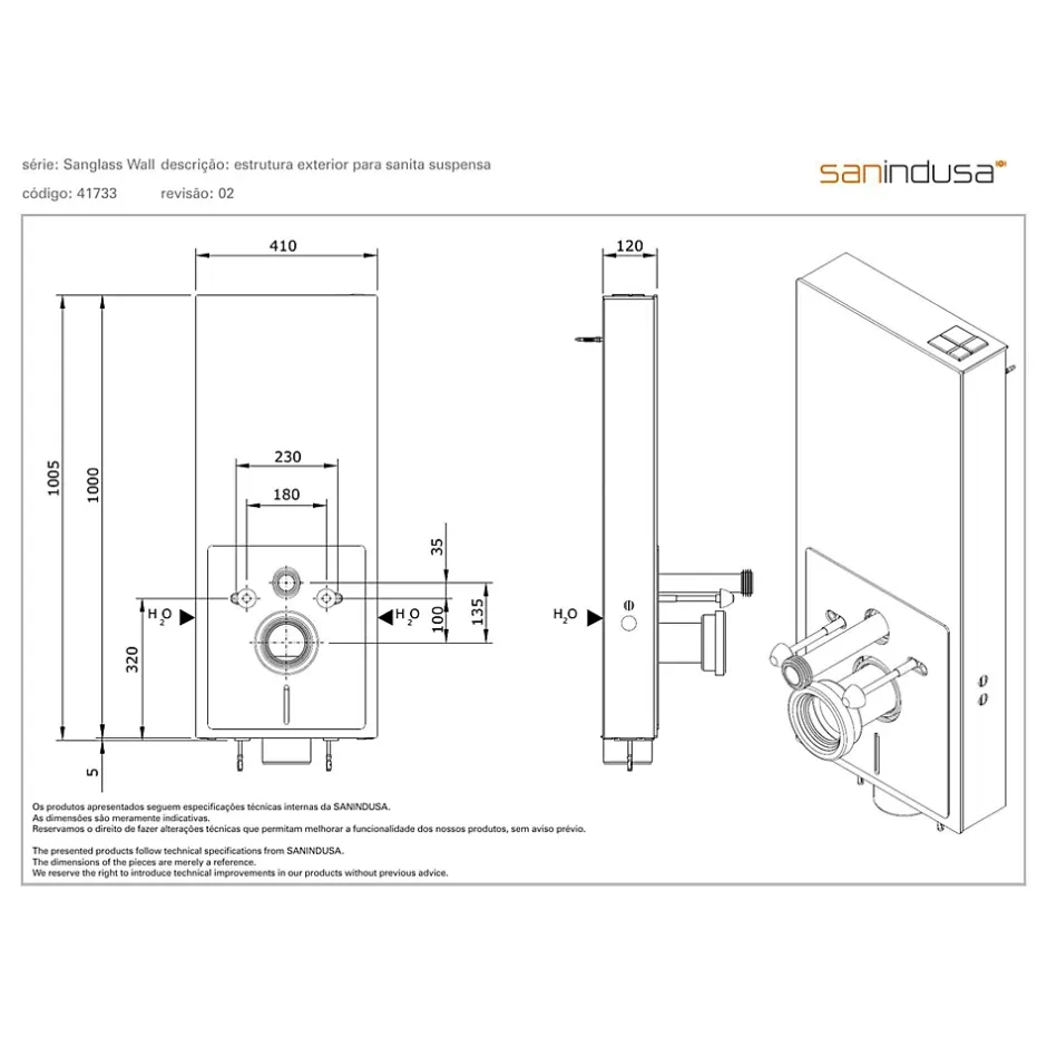 Sanindusa Bâti-support WC suspendu avec habillage blanc complet insonorisé prêt à poser SANGLASS WALL 3/6L