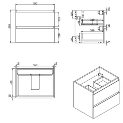 Swiss Aqua Technologies B-Way 59x50x45 cm meuble de salle de bain suspendu avec plaque de recouvrement, 2 tiroirs, chêne mat (BWAY260OAKDESK)