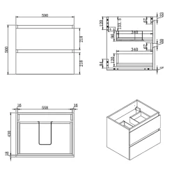 Swiss Aqua Technologies B-Way 59x50x45 cm meuble de salle de bain suspendu 2 tiroirs avec lavabo en marbre coulé, chêne mat (BWAY260OAKU)