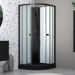 Aurlane Cabine de douche 1/4 de cercle 85x85x200 cm - Portes coulissantes - Receveur Noir Mat* Cabine De Douche