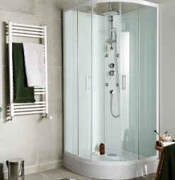GoodHome Cabine de douche 1/4 de cercle l.85 x L.85 x H.225 cm – hydromassante, blanc, montage rapide, Onega