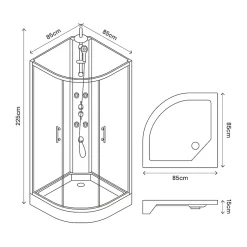 GoodHome Cabine de douche 1/4 de cercle l.85 x L.85 x H.225 cm – hydromassante, blanc, montage rapide, Onega