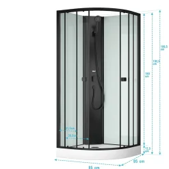 Aurlane Cabine de douche 1/4 de cercle 85x85x200 cm - Portes coulissantes - Fonds Blancs & Profilés Noir Mat* Cabine De Douche
