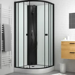 Aurlane Cabine de douche 1/4 de cercle 85x85x200 cm - Portes coulissantes - Fonds Blancs & Profilés Noir Mat* Cabine De Douche