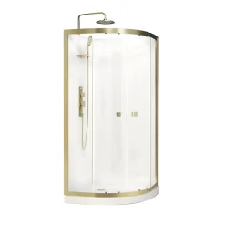 Galedo Cabine de douche 1/4 de cercle l.90 x L.90 x H.200 cm – fond blanc et profilés doré brossé, porte coulissante, Cabine Dorée* Cabine De Douche