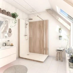 Cabine de douche à l’italienne l.90 x L.140 x H.218 cm – effet bois, receveur de plain-pied, Elmer Serenity