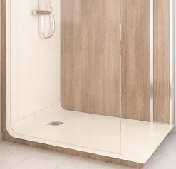 Cabine de douche à l’italienne l.90 x L.140 x H.218 cm – effet bois, receveur de plain-pied, Elmer Serenity