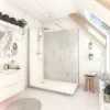 Cabine de douche à l’italienne l.90 x L.160 x H.218 cm – effet marbre gris, receveur de plain-pied, Elmer Serenity* Cabine De Douche Pmr