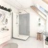 Cabine de douche à l’italienne l.90 x L.120 x H.218 cm – effet ciment, receveur de plain-pied antidérapant, Elmer Serenity