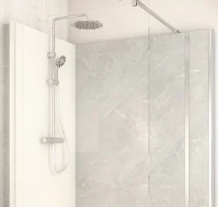 Cabine de douche à l’italienne l.90 x L.140 x H.218 cm – effet marbre gris, receveur de plain-pied, Elmer Serenity