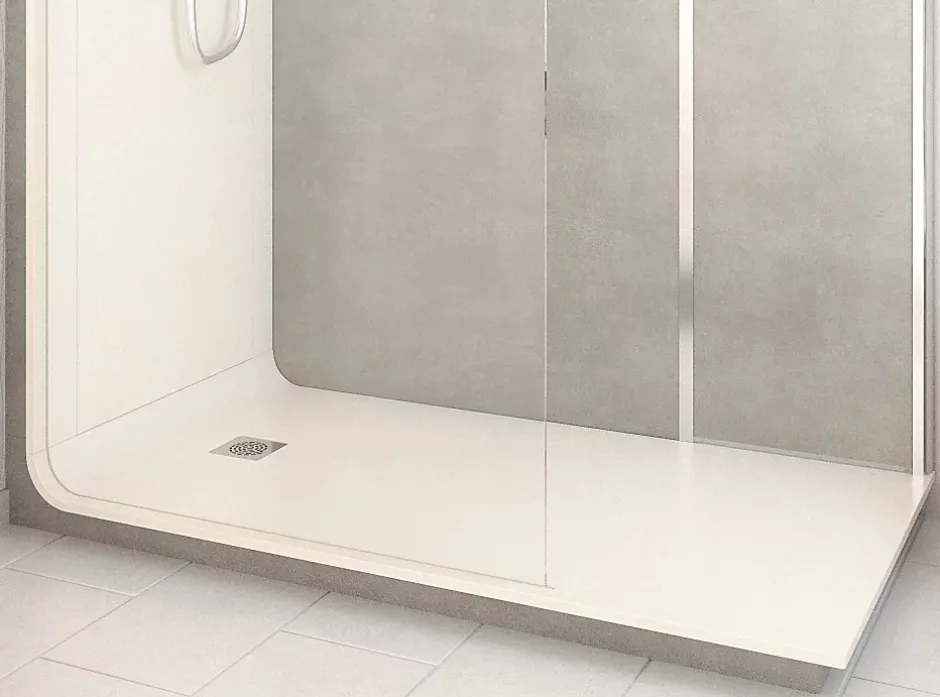 Cabine de douche à l’italienne l.90 x L.170 x H.218 cm – effet pierre grise, receveur de plain-pied, Elmer Serenity