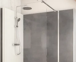 Cabine de douche à l’italienne l.80 x L.160 x H.218 cm – effet pierre charbon, receveur de plain-pied, Elmer Serenity