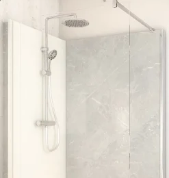 Cabine de douche à l’italienne l.80 x L.120 x H.218 cm – effet marbre gris, receveur de plain-pied, Elmer Serenity* Cabine De Douche Pmr