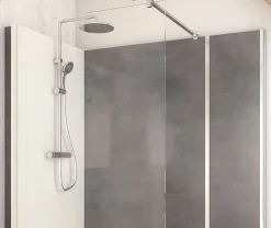 Cabine de douche à l’italienne l.90 x L.160 x H.218 cm – effet pierre charbon, receveur de plain-pied, Elmer Serenity