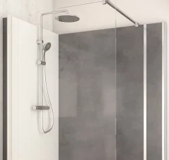 Cabine de douche à l’italienne l.80 x L.140 x H.218 cm – effet pierre charbon, receveur de plain-pied, Elmer Serenity