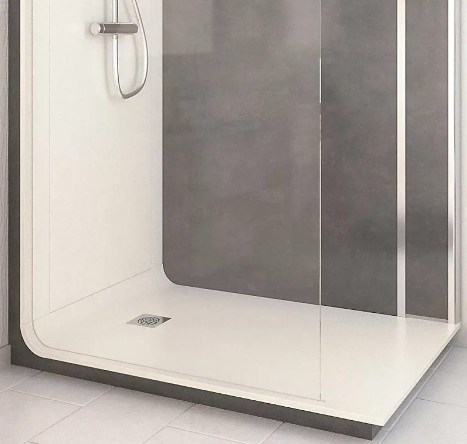Cabine de douche à l’italienne l.80 x L.140 x H.218 cm – effet pierre charbon, receveur de plain-pied, Elmer Serenity
