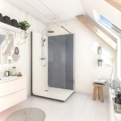 Cabine de douche à l’italienne l.80 x L.120 x H.218 cm – effet béton, receveur de plain-pied, Elmer Serenity* Cabine De Douche Pmr