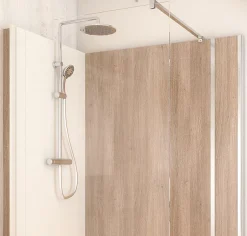 Cabine de douche à l’italienne l.80 x L.140 x H.218 cm – effet bois, receveur de plain-pied, Elmer Serenity* Cabine De Douche Pmr