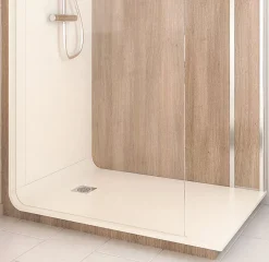 Cabine de douche à l’italienne l.80 x L.140 x H.218 cm – effet bois, receveur de plain-pied, Elmer Serenity* Cabine De Douche Pmr