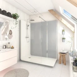 Cabine de douche à l’italienne l.90 x L.170 x H.218 cm – effet ciment, receveur de plain-pied, Elmer Serenity* Cabine De Douche Pmr